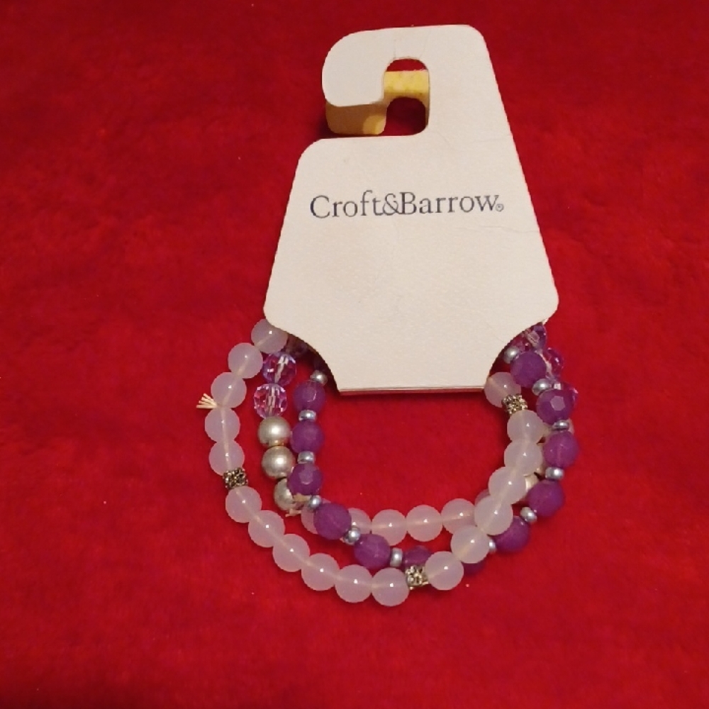 Croft & Barrow Purple, Pink Beaded and Pearl Beaded Bracelets. Stretchable.